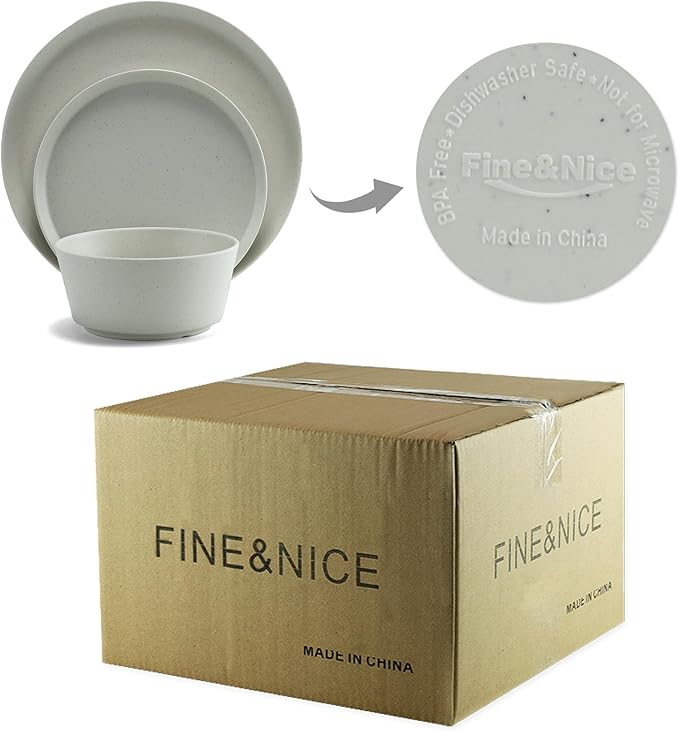 FINE&NICE 12PCS Melamine Dinnerware Sets, Outdoor Dinnerware Sets for 4,Durable Camper Dinerware,Lightweight, Dishwasher Safe and BPA Free(Spotty White)