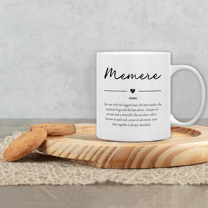 QASHWEY Memere Gifts Coffee Mug, Gifts for Memeres Grandma from Grandkids Grandchildren, Grandma Coffee Mug, Mothers Day Mugs Tea Cup Gift for GrandmaMemere, Memere Definition CoffeeCup Ceramic 11oz