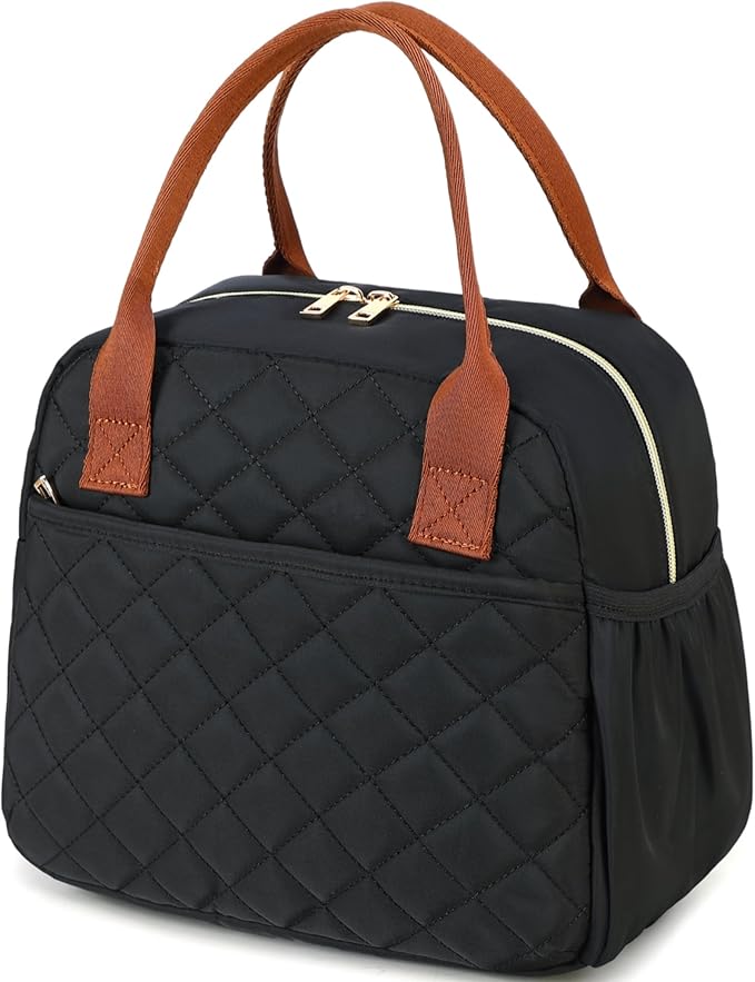 CAMTOP Lunch Box for Women Men Insulated Lunch Bag Lunch Tote Bag Leakproof Thermal Cooler Large Capacity for Travel Work School Picnic (Black-Brown)