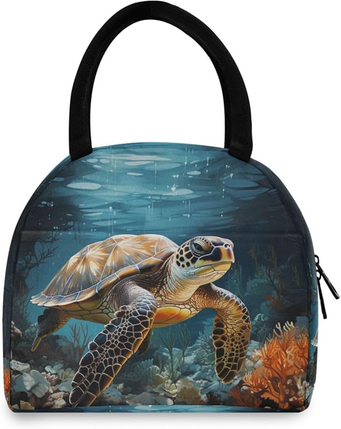 Sea Turtle Lunch Bag for Women Men Reusable Insulated Lunch Tote Bag for Office Work School Picnic Hiking