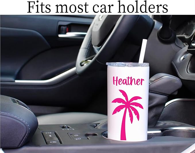 AVITO Personalized Palm Tree Tumbler - 20 oz Glitter White Tumbler - Includes Straw and Lid with Straw Opening - Vacuum Insulated - Stainless Steel