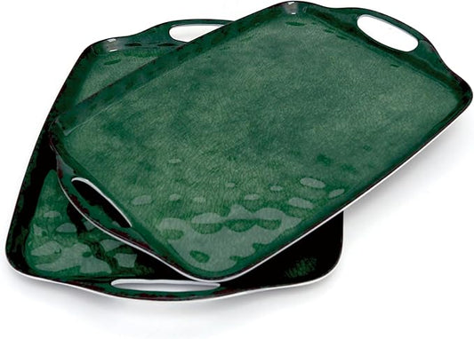 TP Serving Trays with Handles, 17 Inch Large Rectangular Melamine Serving Platter Set of 2, Retro Green