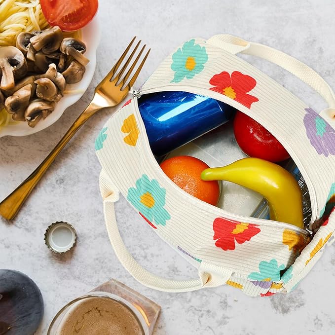 Bluboon Lunch Bag for Women Men Cute Corduroy Insulated Lunch Box Large Capacity Reusable Insulated Cooler for Work Picnic Travel