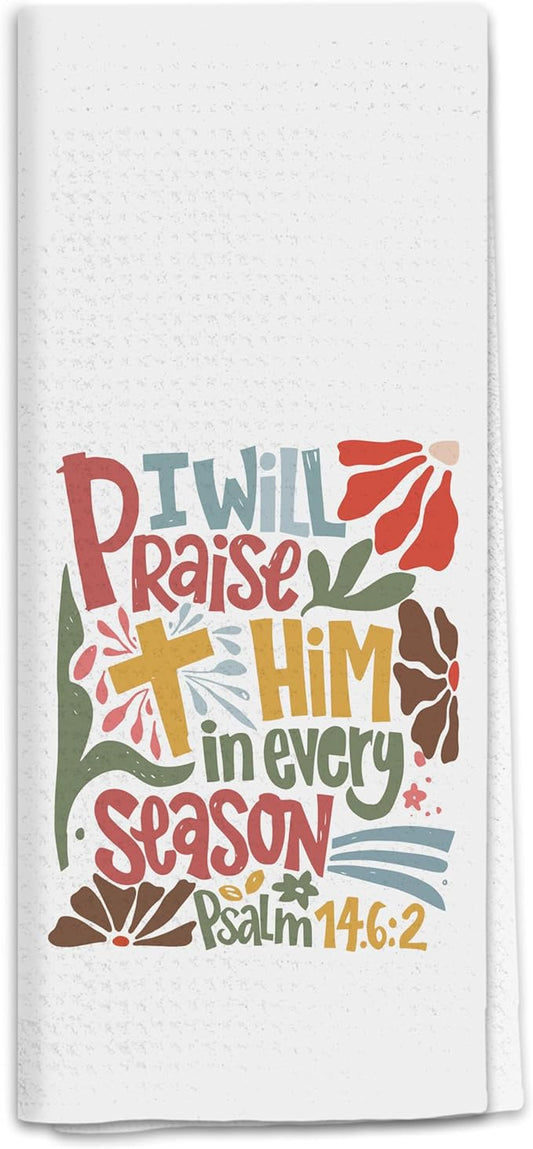Boho Floral Christian Kitchen Towels, Christian Religious Gifts Dish Tea Towels for Kitchen, Psalm 146:2 Bible Verse Decorative Hand Towel for Bathroom, 16x24 Inch