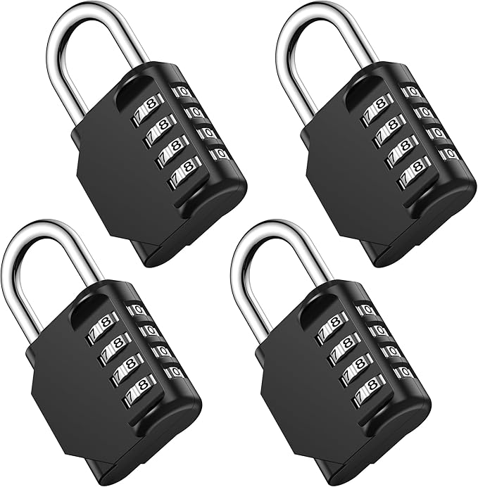 Puroma Combination Lock 4 Pack 4 Digit Waterproof Locker Locks Secure Outdoor Padlock for Gym Lockers, Toolboxes, Gates, Fences, Storage, Sports Locker, Cabinets (Black)