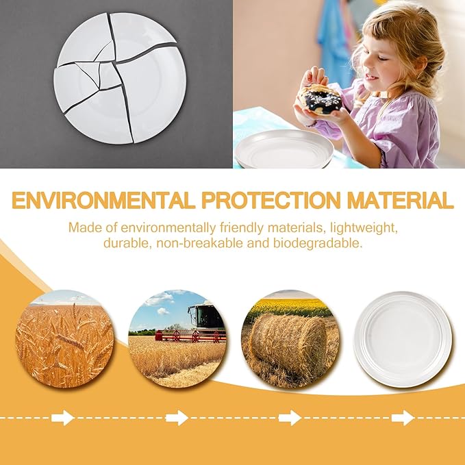 OAMCEG Wheat Straw Plates 12 Pack 9 Inch Unbreakable Plastic Plates Reusable, Dishwasher & Microwave Safe Wheat Straw Dinnerware Sets Kid-Friendly for Kitchen Outdoor Camping Salad, Beige