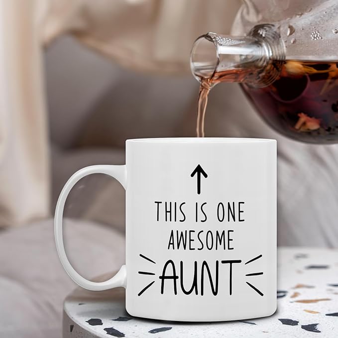 QASHWEY Aunt Gifts Mug, Aunt Gifts from Niece Nephew Coffee Mug, BestAunt Ever Gift Coffee Mugs, Auntie CoffeeMugs Tea Cup Gift for Aunts Aunties, This is One AwesomeAunt CoffeeCup Ceramic 11oz