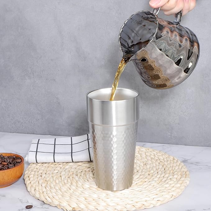 Beasea Stainless Steel Cups 19 oz, 6 Pack Large 18.6oz 550ml Stainless Steel Tumbler Stackable Double Wall Insulated Metal Drinking Glasses for Home Restaurant Office Party Camping