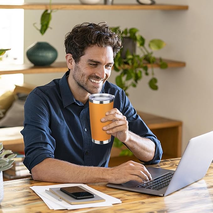 StarSpeed 20oz Tumbler Bulk with Lid, Stainless Steel Insulated Tumblers Double Wall Vacuum Insulated Travel Mug, Powder Coated Coffee Cups for Hot and Cold Drinks(Orange,6)