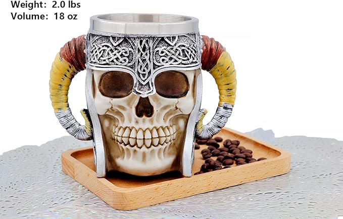 18oz Gift Horn Skull Beer Mug Stainless Steel Large Coffee Cup Norse Gothic Decor Viking Festival Gift GOT Pirate Decor