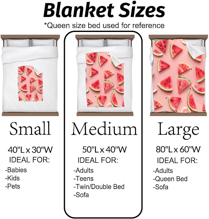 Watermelon Blanket Fresh Summer Fruit on Pink Background Throw Blankets Lightweight Flannel Throws for Camping Couch Chair Office Bed Home Decor Gifts for Adults,80x60inch