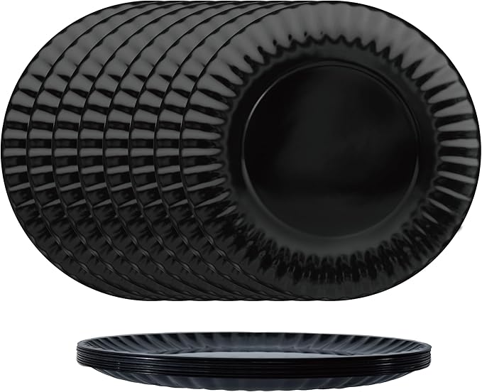 TP Melamine Plates Set of 8, 8-Inch Lightweight Reusable Plates for Picnic, Party, BBQ & Camping, Dishwasher Safe Tableware for Salads, Appetizers & Desserts, Black