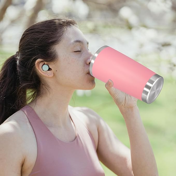 20oz Tumbler Stainless Steel Tumbler Cup with Lid Vacuum Insulated Double Wall Travel Mug, Durable Powder Coated Travel Coffee Tumbler Mug for Hot & Cold Drinks, Pink,4 Pack