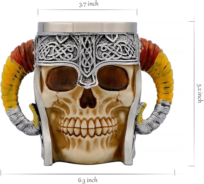 18oz Gift Horn Skull Beer Mug Stainless Steel Large Coffee Cup Norse Gothic Decor Viking Festival Gift GOT Pirate Decor