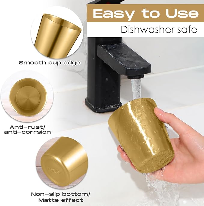 8 Pack Stainless Steel Insulated Cup Metal Tumbler Double Wall Vacuum Water Glasses Camping Reusable Mugs Bbq Home Office Party Coffee (Gold,8.8 oz)