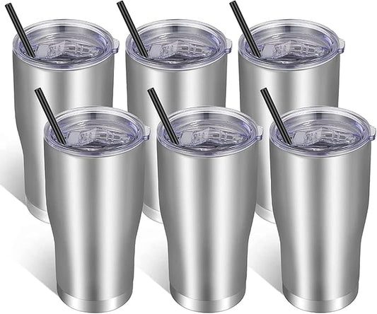 VEGOND 20oz Tumbler Stainless Steel Tumbler Cup with Lid And Straw Vacuum Insulated Double Wall Travel Coffee Mug(Stainless 6 Pack)