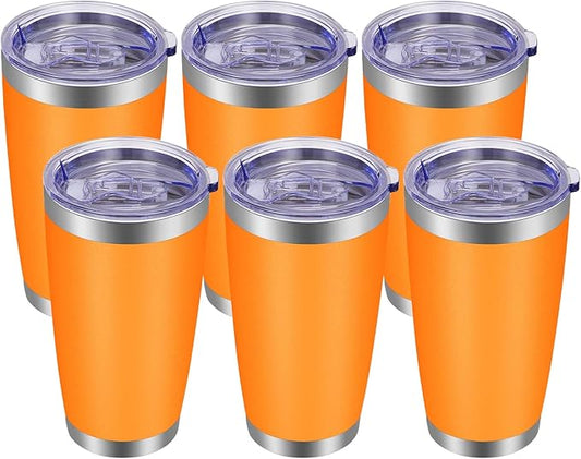VEGOND 20oz Tumbler with Lid and Straw Stainless Steel Tumbler Cup Bulk Vacuum Insulated Double Wall Travel Coffee Mug Powder Coated Coffee Cup(Orange 6 Pack)