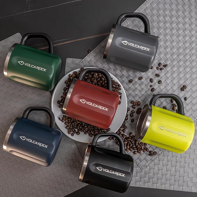 Stainless Steel Coffee Mug Cup with Handle, 16 oz Double Wall Vacuum Insulated Travel Mug Tumbler With Slider Lid, Insulated Camping Tea Flask for Hot & Cold Drinks (Grey)