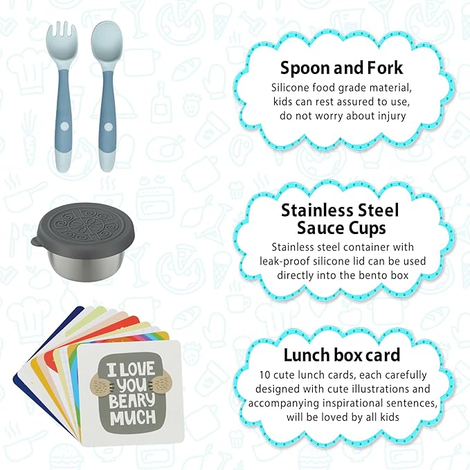 Bento Lunch Box for Kids with 12oz Soup Thermo Leak-Proof Lunch Food Container with 5 Compartment Thermo Hot Food Jar and Insulated Lunch Bag for Kid Toddler Girls Boys to School