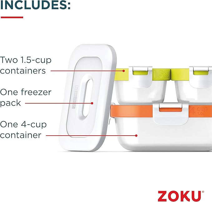 ZOKU - Nested Food Storage Containers with Freezer Pack, Leak Proof with Airtight Lids, for Sandwiches, Lunches, Leftovers and more, Easy to Clean, Reusable, BPA Free (Neat Stack) (7 Piece)