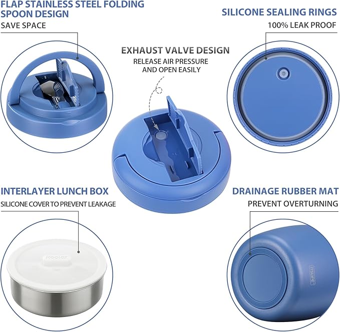 Soup Thermo for Hot Food Adults 32OZ Lunch Containers Wide Mouth Hot Food Jar Vacuum Insulated Stainless Steel Bento Box Leakproof with Spoon (Blue)