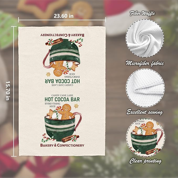Christmas Gingerbread Kitchen Towels Set of 2, Dish Towels for Kitchen, Hand Towels for Bathroom, Decorations, Gifts for Women, Housewarming Gifts 1624