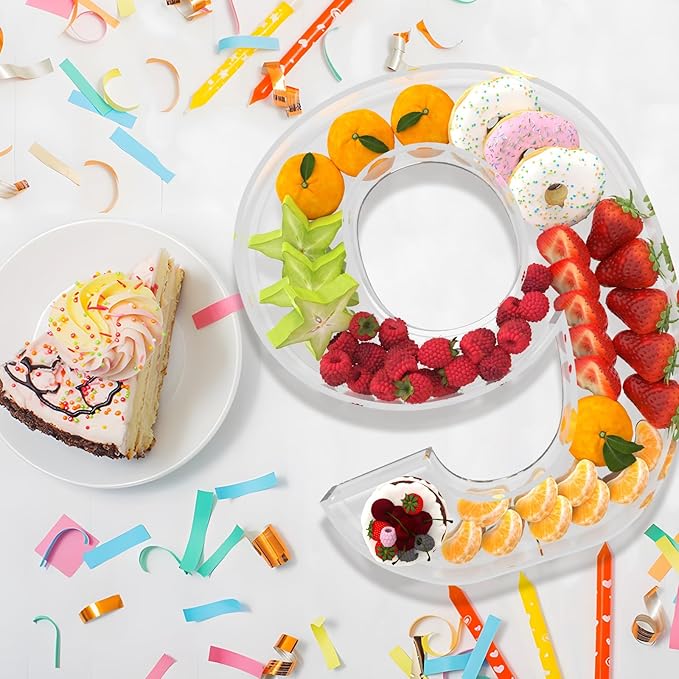 13.8" Extra Large Acrylic Number Charcuterie Board Box, Reusable Fillable Number Cake Candy Dish Display Serving Tray for Birthday Anniversary Party Decoration (9)
