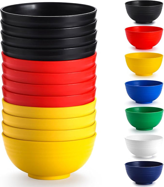 Berglander Plastic Bowls Set of 12 Pieces 25oz, DE Color Reusable and Sturdy Ramen Bowl, Soup Bowls, Cereal Bowl for Adult, Kids, Home, Restaurant, Garden, Picnic, Camping, Poolside, Outdoor