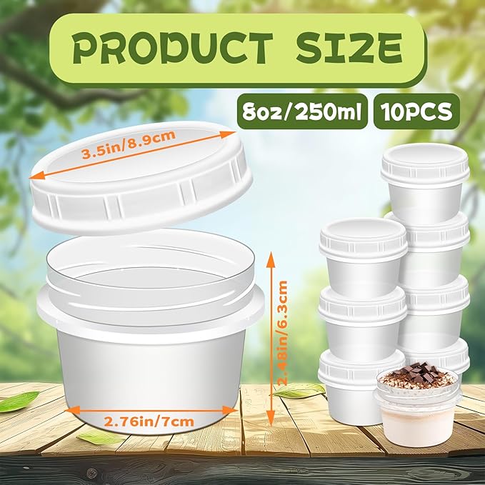 10 Pack 8oz Reusable Small Plastic Containers with Screw Lids, Small Food Storage Freezer Containers, Deli Containers Stackable Food Storage Jars, Sauce Condiment Jars Lunch Box Accessories