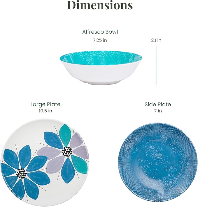 Larder & Vine 12-Piece Melamine Dinnerware Set: Durable, Lightweight, Break-Resistant Plates & Bowls – Stylish, Non-Toxic, Dishwasher Safe – Ideal for Everyday Use, Indoor & Outdoor Dining – Floral
