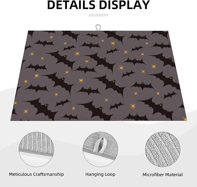 Star Bats Witchy Dish Drying Mat 18x24 For Kitchen Counter Absorbent Microfiber Dishes Pad Dish Drainer Rack Mats Fast Dry Kitchen Accessories