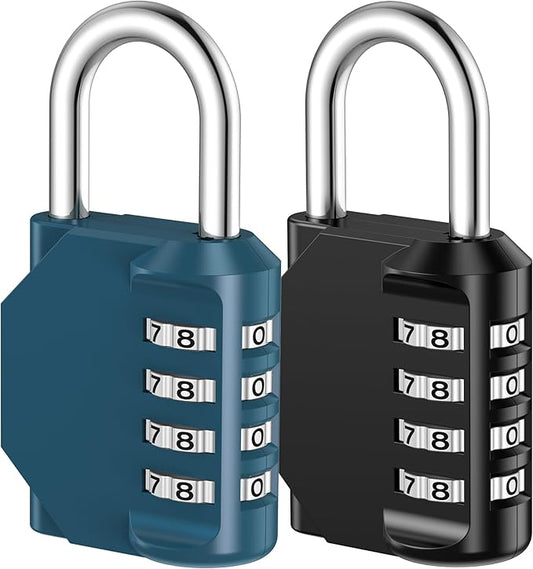 Puroma Combination Lock 2 Pack 4 Digit Waterproof Locker Locks Secure Outdoor Padlock for Gym Lockers, Toolboxes, Gates, Fences, Storage, Sports Locker, Cabinets (Peacock Blue & Black)