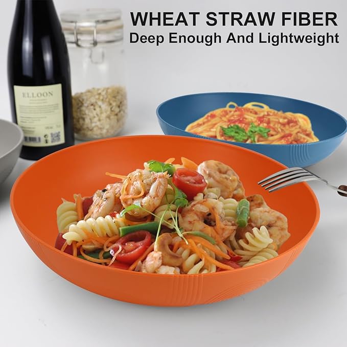 PYRMONT 65 OZ Salad Bowls Set of 6-10 inch Serving Bowl Large Bowl Wheat Straw Plates Bowls - Dishwasher Safe Plate - Wide and Shallow Bowls for Kitchen,Pasta,Noodles - Multi Color