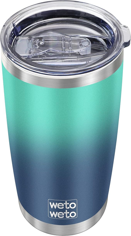 WETOWETO 20oz Insulated Stainless Steel Tumbler, Double Wall Vacuum Travel Coffee Mug, Leak-Proof Tumbler Cup for Home Office Travel (Green-Blue Gradient, 1 Pack)