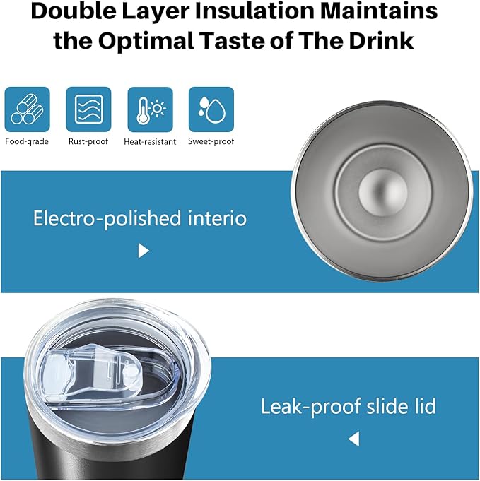 20 oz Skinny Tumblers with Lid and Straw,Stainless Steel Vacuum Insulated Tumbler Cup Double Wall Travel Coffee Mug, Thermal Water Tumbler for Hot and Cold Drinks(Black,4)