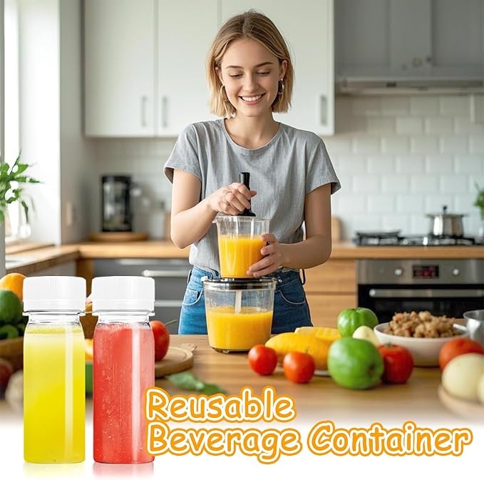 60Pcs 2oz Clear Plastic Bottles for Liquids,Reusable Ginger Shot Bottle with Lids,Small Empty Bottles Beverage Container Leak Proof for Juice,Drinks,Potion,Wellness,DIY,Wedding,Party,Travel(White)