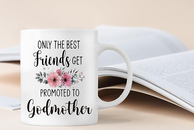 QASHWEY Godmother Mug, Godmothers Gifts Coffee Mug, Pregnancy Announcement Mug Tea Cup Gifts for Friends Women, Mothers Day Gifts for Godmothers, Promoted to Godmother Coffee Cups Ceramic 11oz