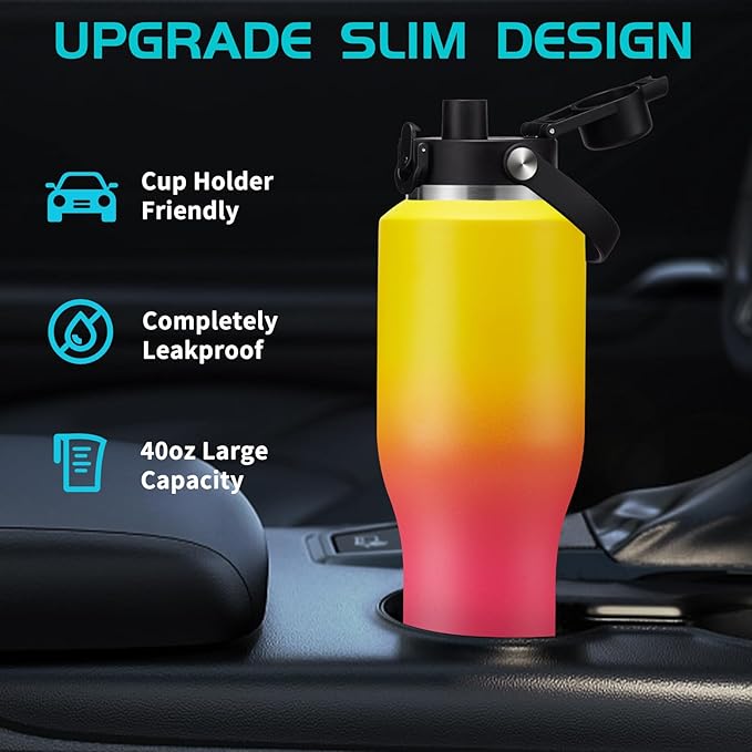 40 oz Insulated Water Bottle - Cold 48H & Hot 24H, Leak-Proof Metal Tumbler with Carrier Bag, Protective Boot, BPA Free Vacuum Hydro Travel Thermal Cup Flask for Women Mom Girfriend Gift