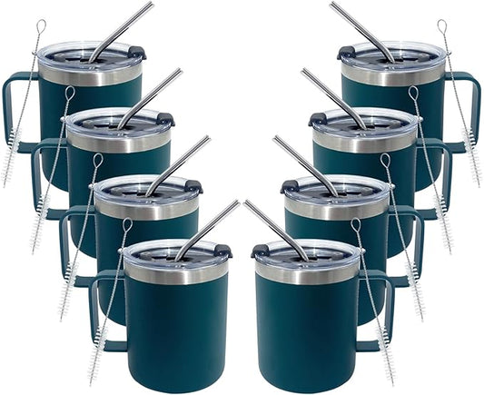 8pack 12oz Coffee Mug With Handle Bulk, Stainless Steel Insulated Travel Tumblers With,Double Wall Vacuum Camping Cup for Hot & Cold Drinks Tea (green)
