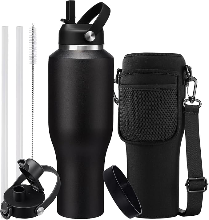 40 OZ Stainless-steel Insulated Water Bottles - Cold 48H & Hot 24H, Leak-Proof Metal Water Flask with Sleeve, Protective Boot, BPA Free Vacuum Insulated 40oz Water Bottle Fits In Cup Holder
