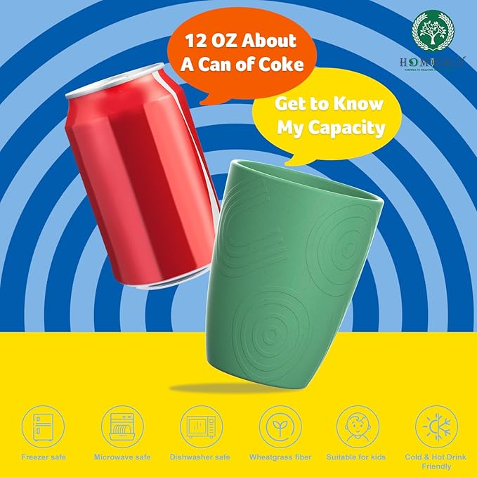 Homienly Wheat Straw Cups, Premium Alternative to Plastic Cup Set of 8, Unbreakable Lightweight Drinking Cups for Kitchen, Outdoor, RV, Microwave and Dishwasher Safe Drinking Glasses(12 OZ, Multi)