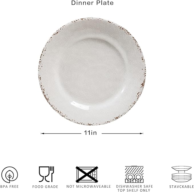 Rustic Melamine Dinner Plates, 11 inch Melamine Plates Set of 6, Large Salad/Dessert Plates, Unbreakable Colorful Serving Dishes Set for Indoor and Outdoor, Assorted Color…