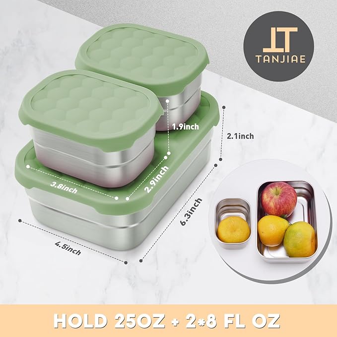Stainless Steel Snack Containers for Kids | Easy Open Leak Proof Small Food Containers with Silicone Lids - Perfect Metal Toddler Lunch Box for Daycare and School (8oz)
