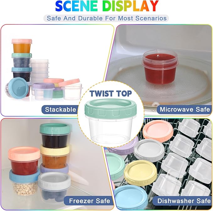 24pcs 2 oz Salad Dressing Container To Go Small Sauce Containers with Lids, Reusable Condiment Cups for Lunch Box, Leakproof, Freezer, Microwave & Dishwasher Safe