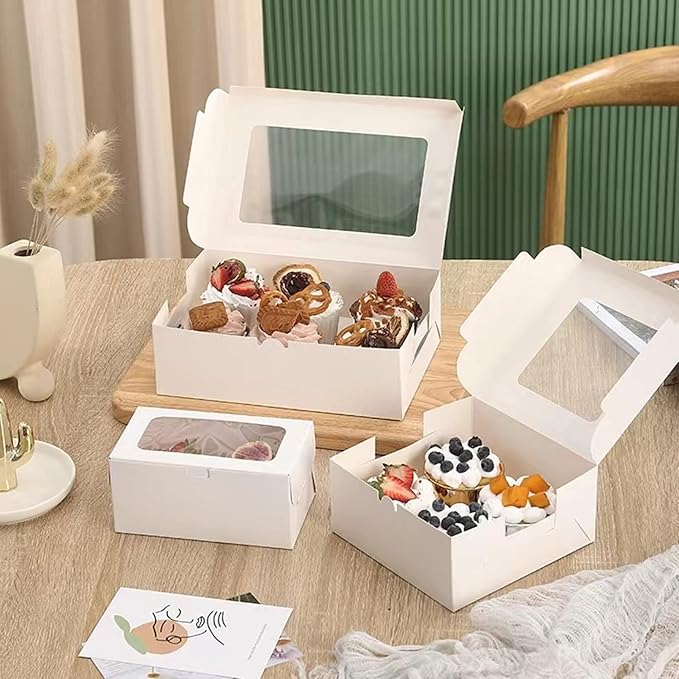 30-Set Cupcake Boxes Bulk with Clear Display Window Hold 4 Standard Cupcakes, Disposable Food Grade White Cupcake Carrier Cupcake Container, Perfect for Cupcakes Muffins Cookies Pastries