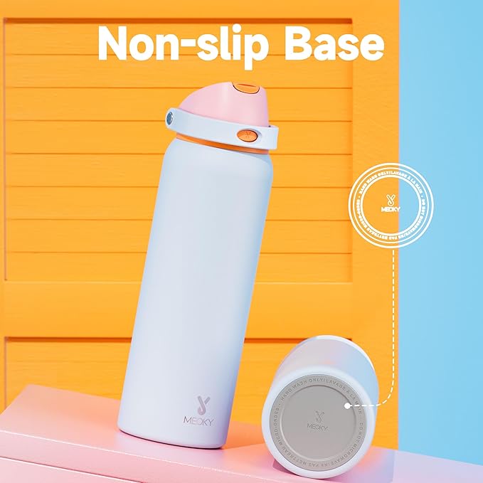 40 oz Insulated Water Bottle with Straw: Meoky Stainless Steel Metal Water Bottle with 2-in-1 Lid - Leak Proof, Cold for 24 Hours, Protective Silicone Base, BPA-Free for Gym Sports, Periwinkle