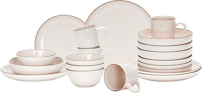 Eur-Nordic Shape Raising Rim 20pc Dinnerware Set, Shiny Glaze Peach with Speckle Effect