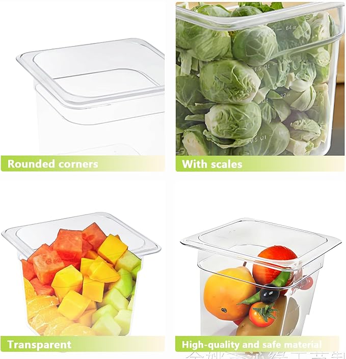 8 Packs Plastic Food Pan with Lids Clear Food Storage Containers 1/6 Size 6 Inch Deep Restaurant Commercial Hotel Pans Stackable Polycarbonate Pan for Vegetables Fruits Beans Corns