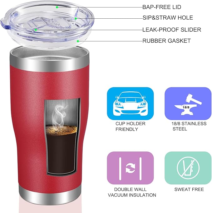 VEGOND 20oz Tumbler Stainless Steel Tumbler Cup with Lid And Straw Vacuum Insulated Double Wall Travel Coffee Mug(Brick red 1 Pack)