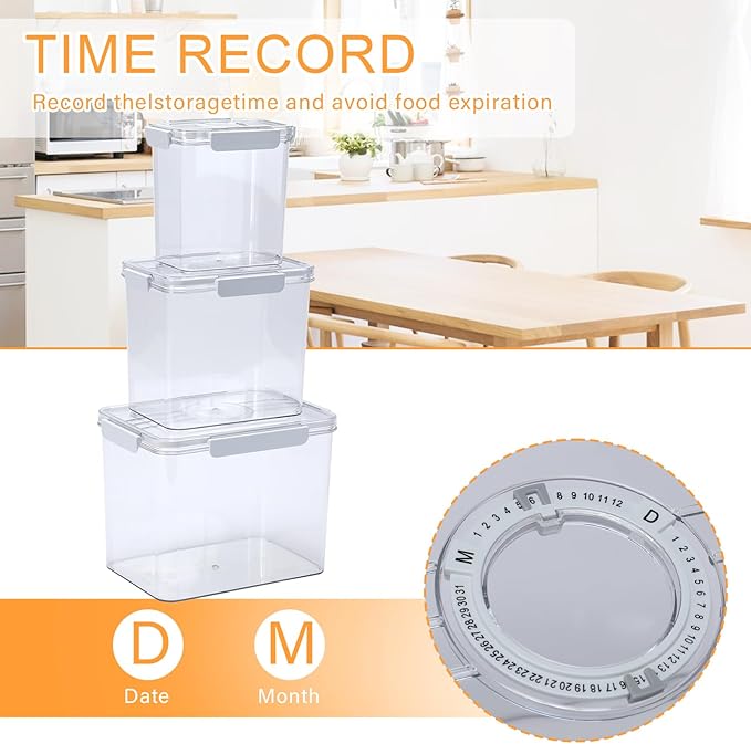 3 Pack Cereal Containers Storage Set,Airtight Food Storage Containers with Lids and Time Recording,BPA Free Dispenser Plastic Cereal Storage Keeper Kitchen,Pantry Organization Organizer Box